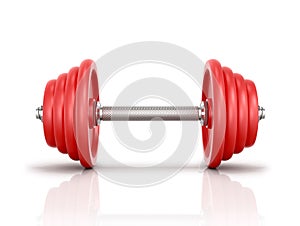 The red metal dumbbell isolated white background.