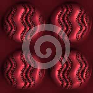 Red metal effect decorative oriental texture. Seamless engraved oxidised 3d circle motif pattern. Ornamental all over photo