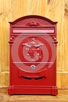 Red metal mail box