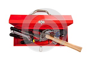 Red Metal Toolbox with tools