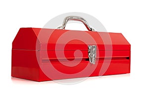 Red metal toolbox on white