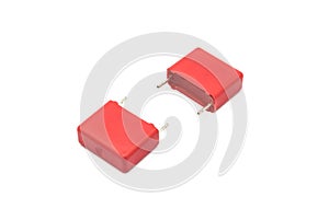 Red Metalized Polypropylene Film Capacitor, Isolated on White