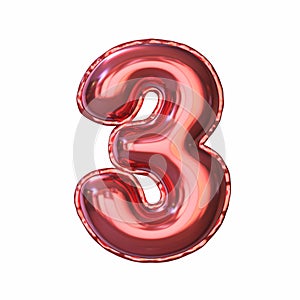 Red metallic balloon font Number 3 THREE 3D