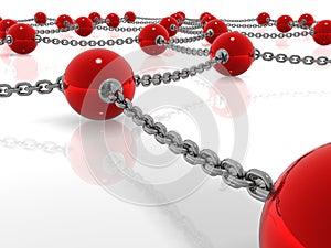 Red metallic balls connected by chain