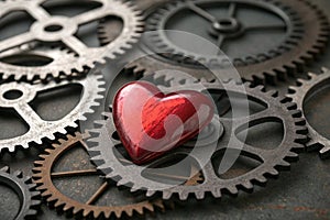 Red Metallic Heart Among Interlocking Gears - generated by ai