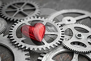 Red Metallic Heart Among Interlocking Gears - generated by ai
