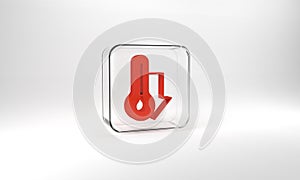 Red Meteorology thermometer measuring icon isolated on grey background. Thermometer equipment showing hot or cold