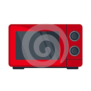 Red Microwave oven icon in flat style isoated on white background
