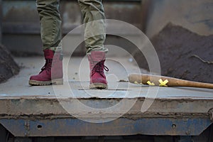 Red military trappers shoes photo