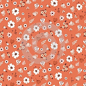 Red millefleur pattern color flowers vintage style seamless pattern.