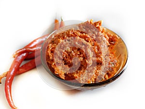 Red mirchi thecha, Red mirchi kharada. Maharashtrian spicy chutney .