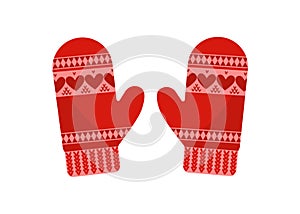 Red mittens, isolated photo