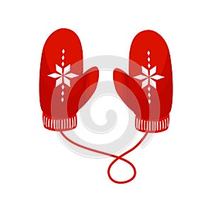 Red mittens pair vector illustration in flat cartoon style isolated on white background.