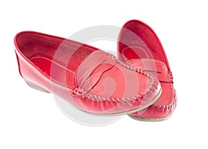 Red moccasins isolated on white background