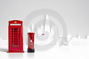 Red model telephone and post box