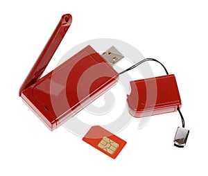 Red modem with USB cable