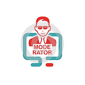 Red moderator sign on pc laptop vector illustration.