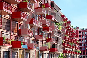 Red modern apartment building