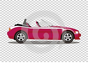 Red modern cartoon colored cabriolet car isolated on transparent