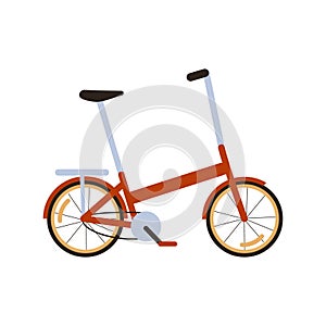 Red Modern Folding City Bike. Ecological Transport side view. Commuting by compact portable electric Lightweight Fold Up