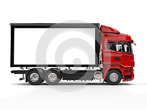 Red modern heavy transport truck - side view