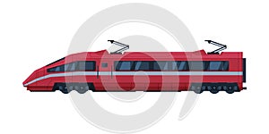 Red Modern Railway Locomotive, Train Railroad Transportation Flat Vector Illustration on White Background