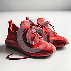 Red modern sneaker on a white background. Generative AI photo