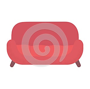 Red modern sofa with comfortable cushions. Stylish home furniture and living room interior vector illustration