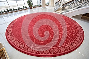 Red modern soft round carpet with textured pattern