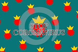 Red molecule COVID-2019 infection in crown on turquoise background isolated. Corona virus 2019 nCoV world danger attack