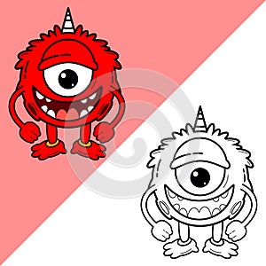 Red Monster Cute Sticker and Coloring