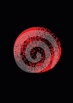 Red moon on black background with splashes of black paint,interesting graphic element for your logotypes and designs