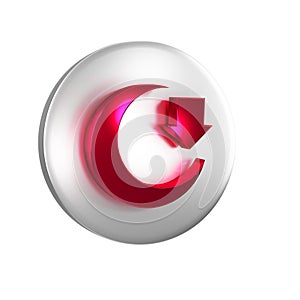 Red Moon icon isolated on transparent background. Silver circle button.