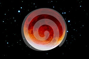 The red moon in the night sky close-up. 3D rendering