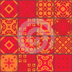 Red moroccan ceramic tiles. Cute patchwork pattern. Vector