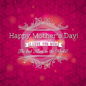 Red Mother's day greeting card with hearts and wishes text