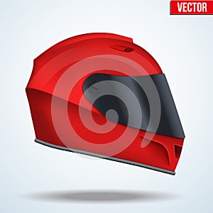 Red motor racing helmet with glass visor.