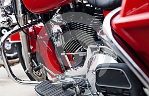 Red motorcycle with chrome engine/ modern red motorcycle with ch