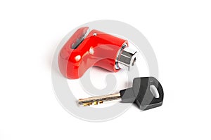 Red Motorcycle Disc Brake Lock on iSolated White Background