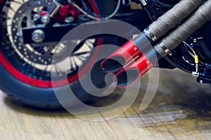 Red motorcycle exhaust pipe, modern style exhaust