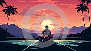 Red Motorcycle Girl: A Stunning 2d Game Art With Kilian Eng\'s Outrun Style