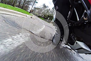 Motorcycle Turning on Curve