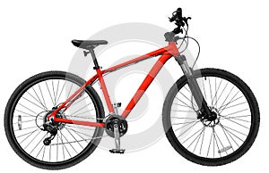 red Mountain bike on the white isolated background