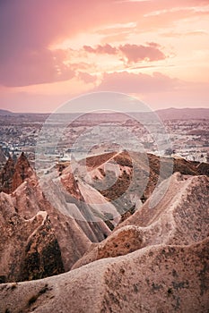 Red mountain valley in Cappadocia landscape