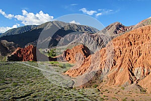 Red mountain valley in Quebrada de Humahuaca