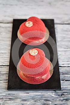 Red mousse heart cakes