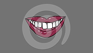 Red mouth, smile with healthy teeth, illustration
