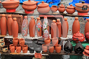 Red mud Indian earthen pots