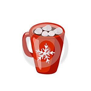 Red mug with cocoa icon isolated on white