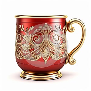 Red Mug With Golden Decorations - Zbrush Style Neo-victorian Rococo Design